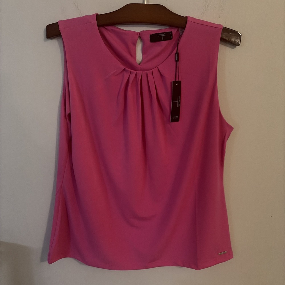 T Tahari NWT Women's Sleeveless Jersey Pleated Front Blouse Pink-Size Petite XL